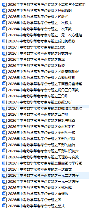 中考数学常考考点专题目录