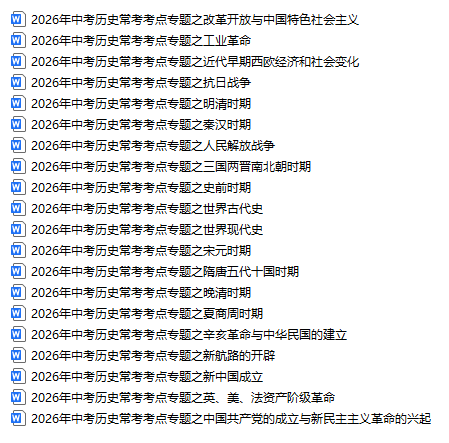 中考历史常考考点专题目录