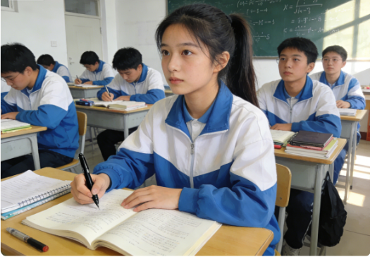 初三学生在教室里上课