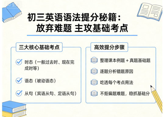 初三英语语法：放弃难题，主攻“基础考点”