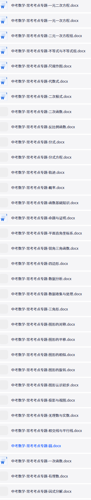 中考数学专题目录