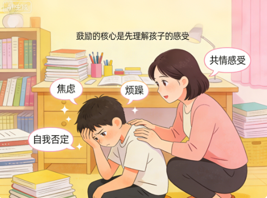 鼓励的核心，是先接住孩子的情绪，再谈努力