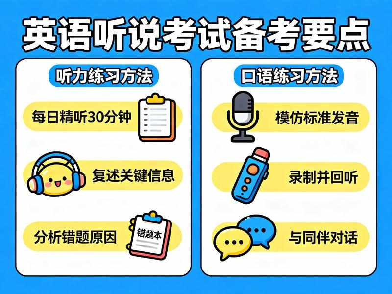 英语听说考试备考方法信息图