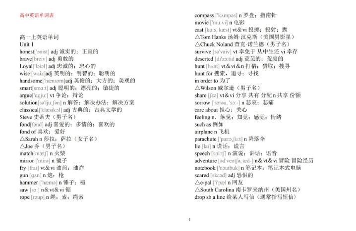 高中英语单词表