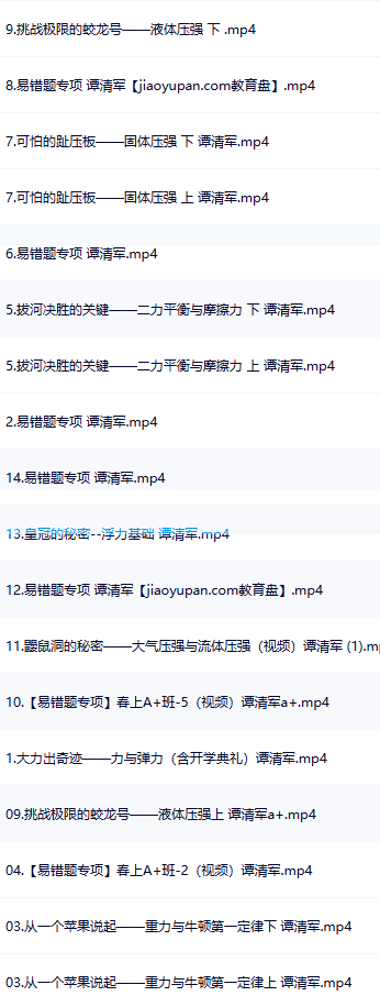 2023初中初二物理谭清军寒假班课程目录