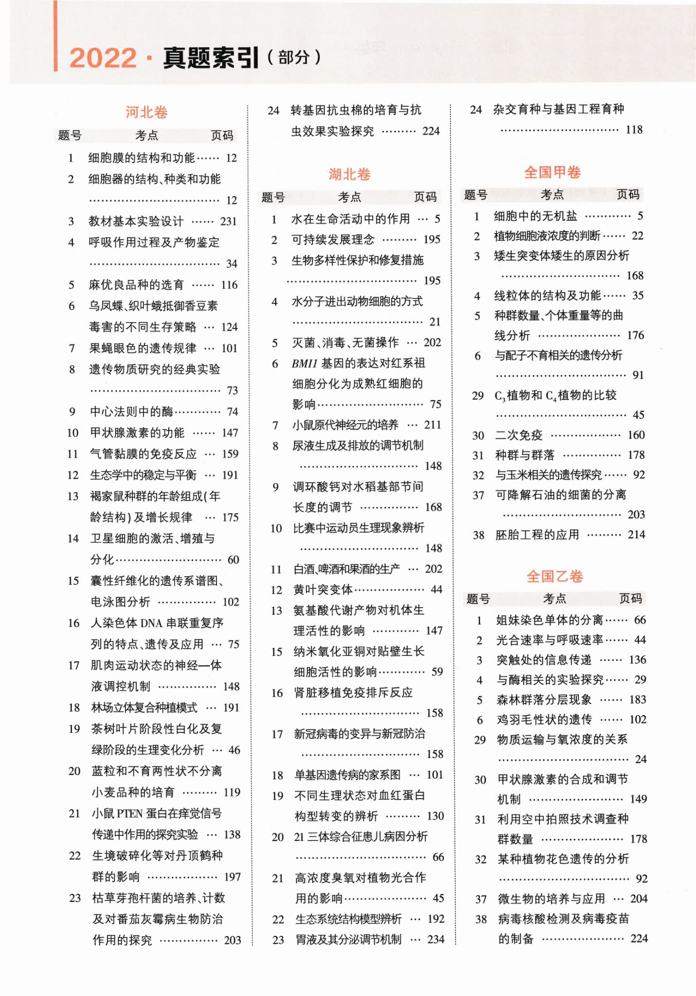 高考生物五三电子版真题索引