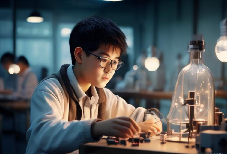 初二学生在做物理电学实验