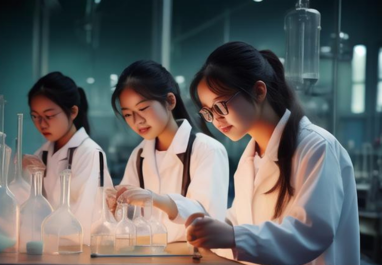 九年级学生在做化学实验