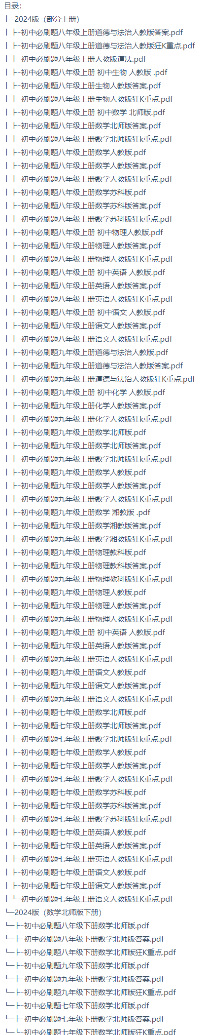 2024初中必刷题目录