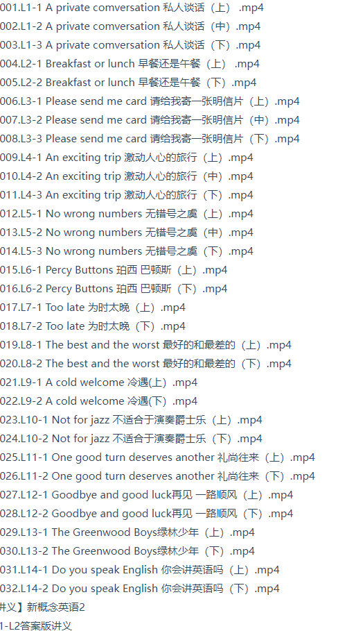 喜课杨芮新概念英语第二册教学视频目录