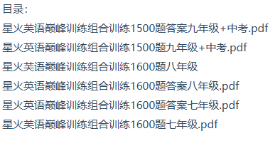 星火英语初中巅峰组合训练目录