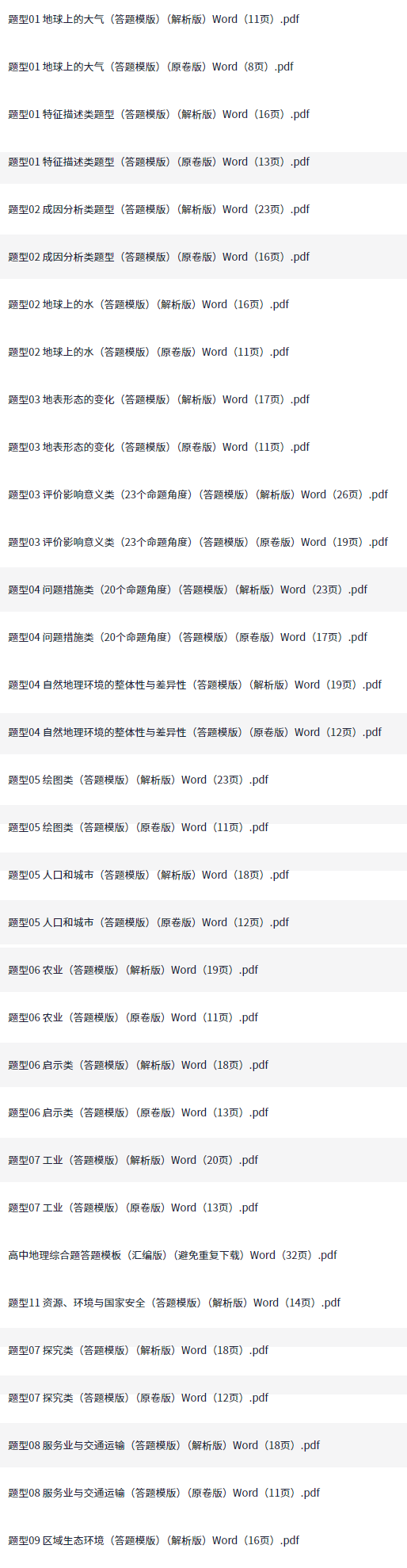 高考地理答题模版及解题技巧目录一
