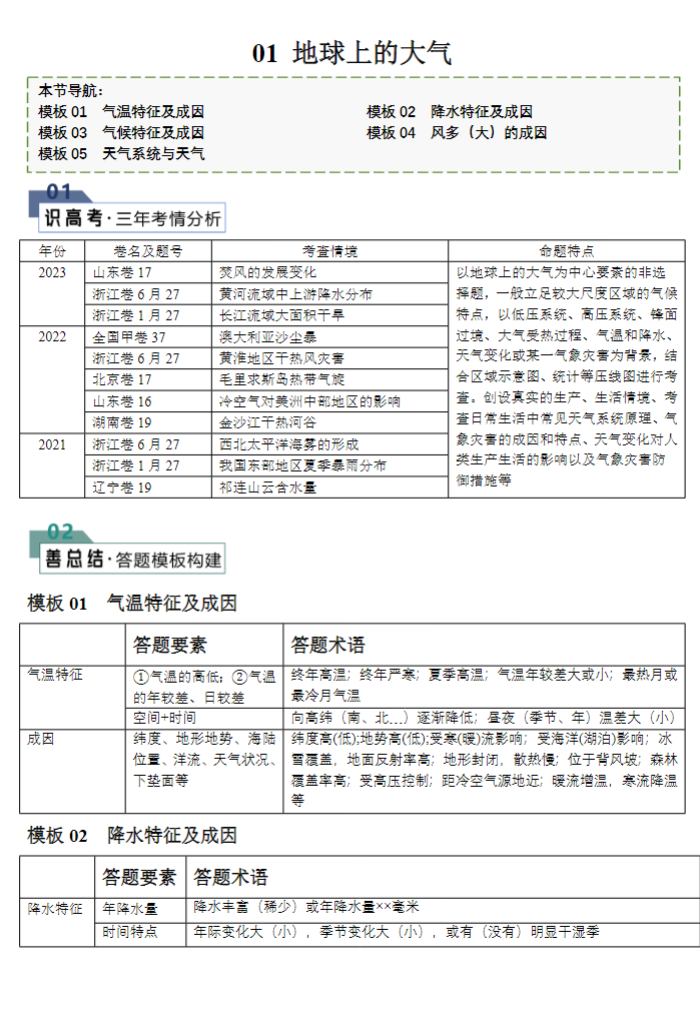 高考地理答题模版