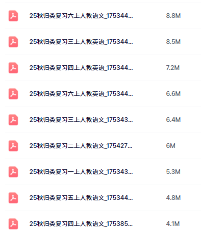 2025秋季小学1-6年级53单元归类电子版目录