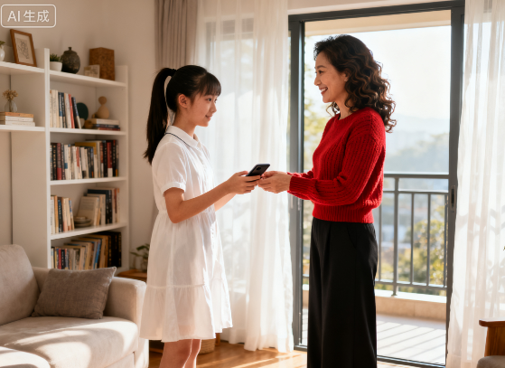 孩子把手机交给妈妈