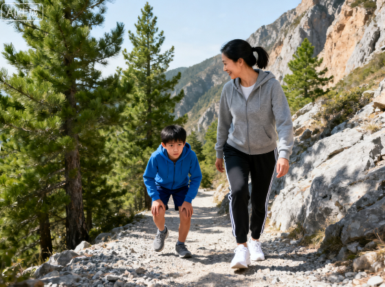 妈妈带孩子爬山
