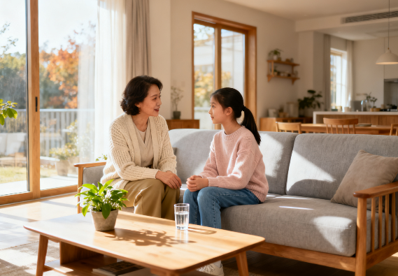 妈妈与女儿认真交流