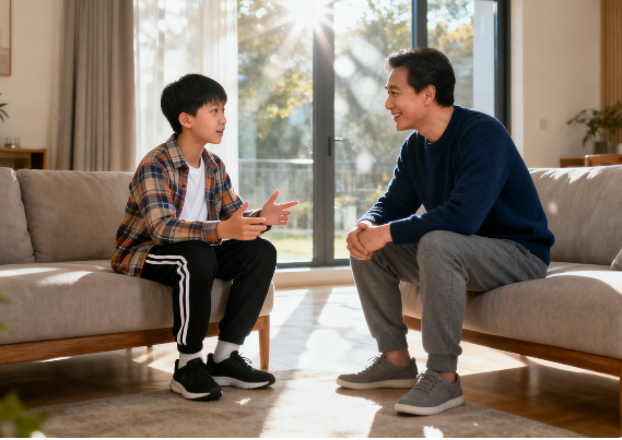 爸爸听孩子讲月考情况